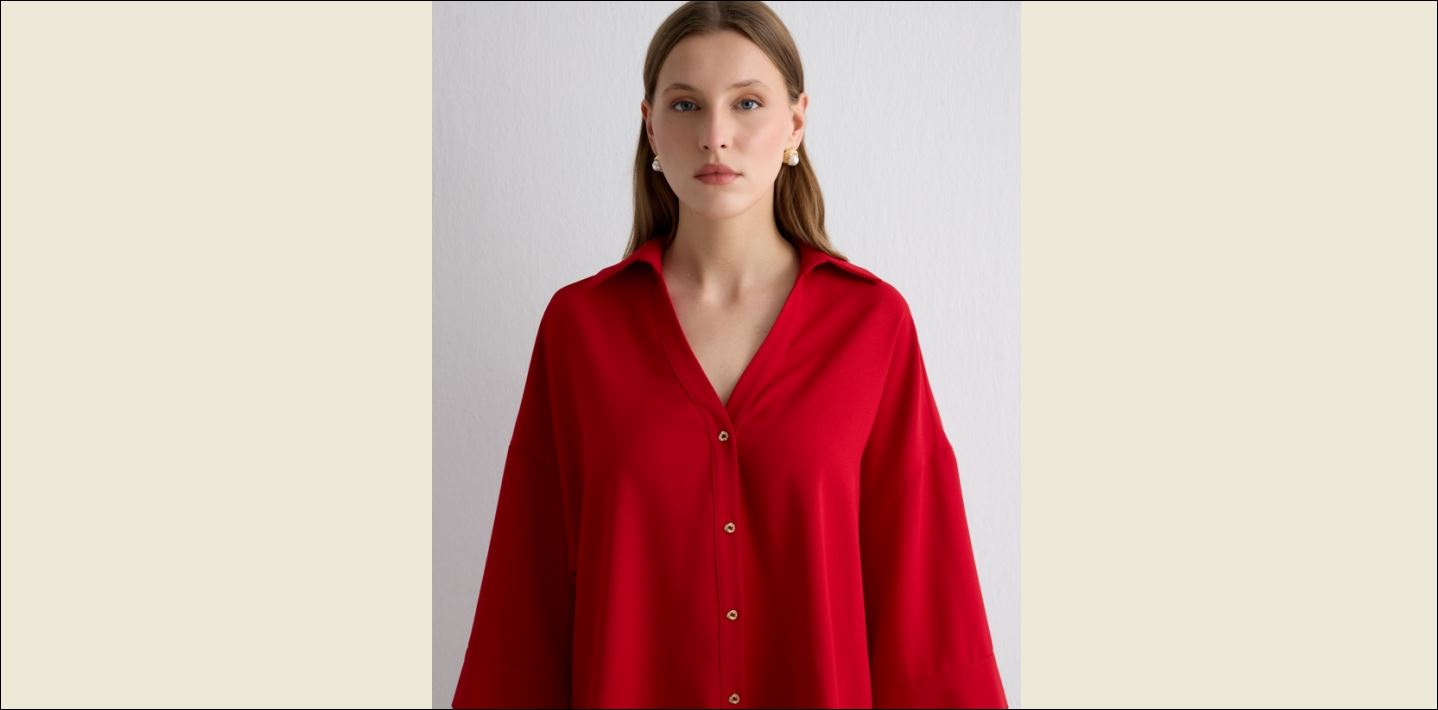 Kırmızı elbise, yumuşak dokusuyla…